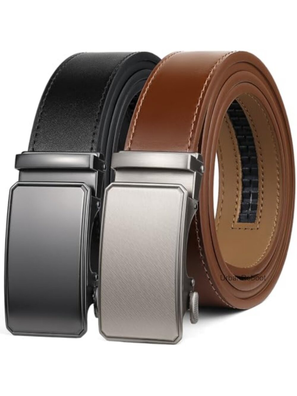 Mens Leather Ratchet Belt Adjustable Trim-to-Fit 1 3/8" Width